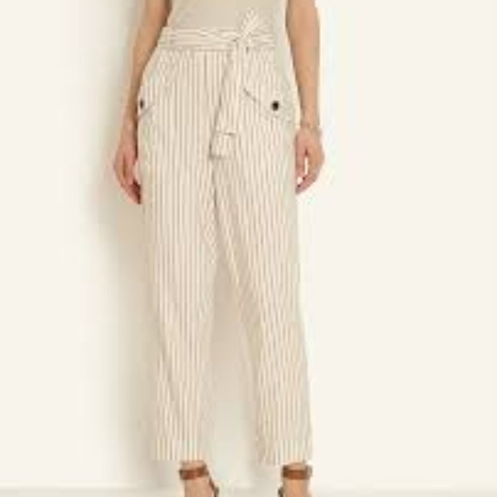 Ann Taylor Cream and Beige Striped Cropped Pants